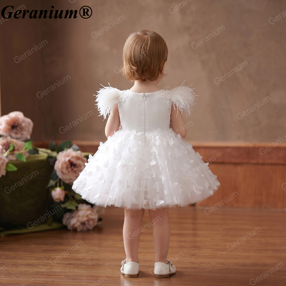 Geranium 3D Butterfly Tulle Toddler Party Dress with Feather Shoulders & Oversized Bow – KD-52