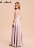 Geranium Elegant Tie-Strap Satin A-Line Junior Bridesmaid Dress in Soft Taupe KD-72