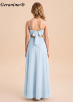 Geranium Elegant Sky Blue Bridesmaid Dress A-Line Spaghetti Strap with Open Back Bow KD-95