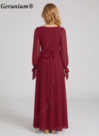 Geranium Elegant Square Neck Long Sleeve Chiffon Junior Bridesmaid Dress with Bow KD-86