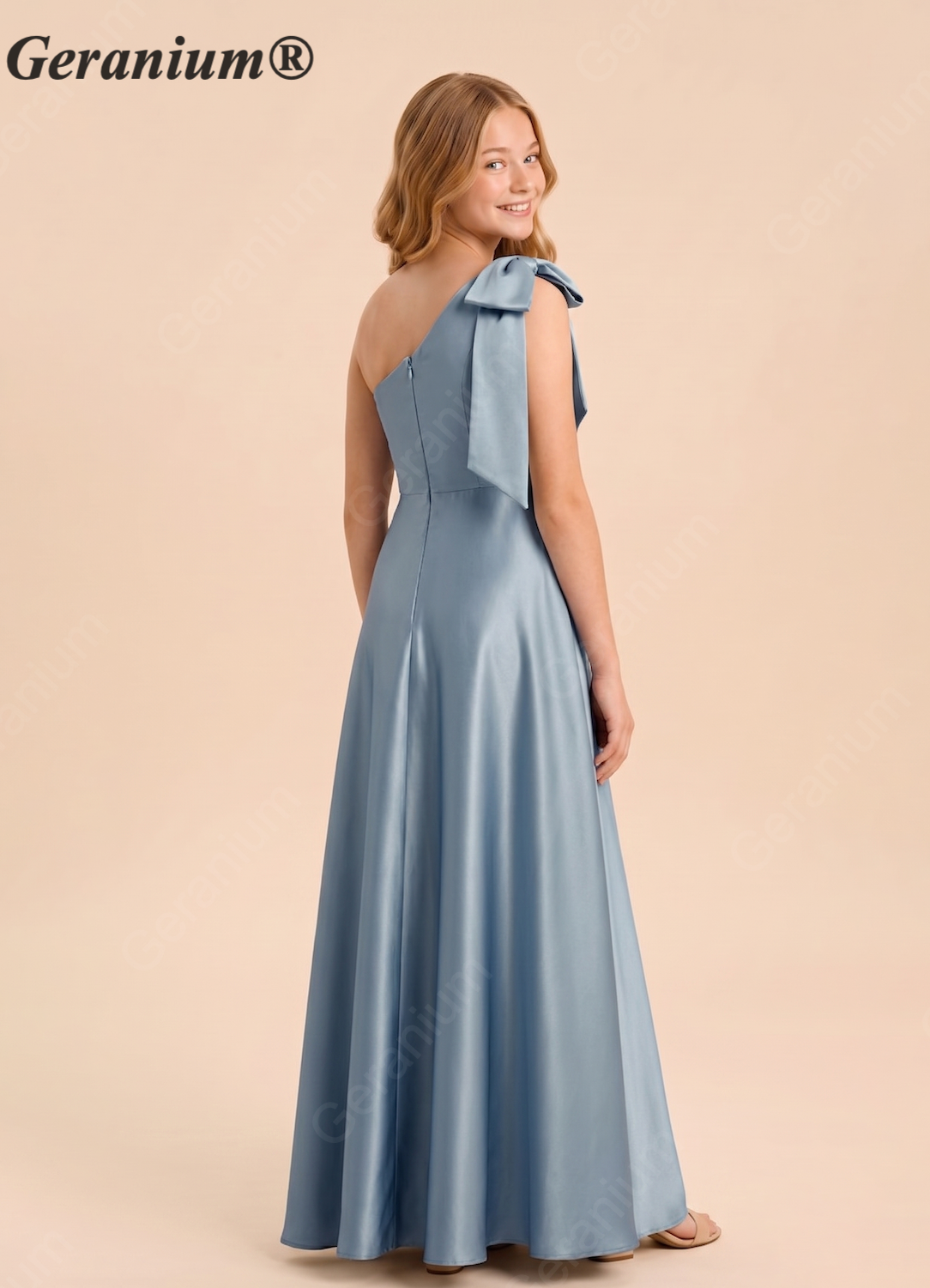 Geranium Elegant Satin One Shoulder Junior Formal Dress with Bow Detail – KD-140 Secondary image