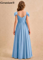 Geranium Elegant Chiffon Junior Bridesmaid Dress with Flutter Sleeves & Pleated V-Neck KD-126