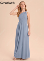 Geranium Dusty Blue One-Shoulder Chiffon Bridesmaid Dress with Pleated Bodice & Flowing A-Line Skirt KD-79