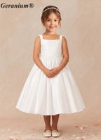 Geranium Elegant Lustrous Satin Flower Girl Dress - Pleated Bodice & Oversized Back Bow A-Line Gown KD-286