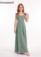 Geranium Sage Green Tie-Strap A-Line Bridesmaid Dress with Sweetheart Neckline & Side Slit KD-156