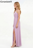 Geranium Elegant One-Shoulder Pleated Chiffon Junior Bridesmaid Dress with Side Slit KD-317
