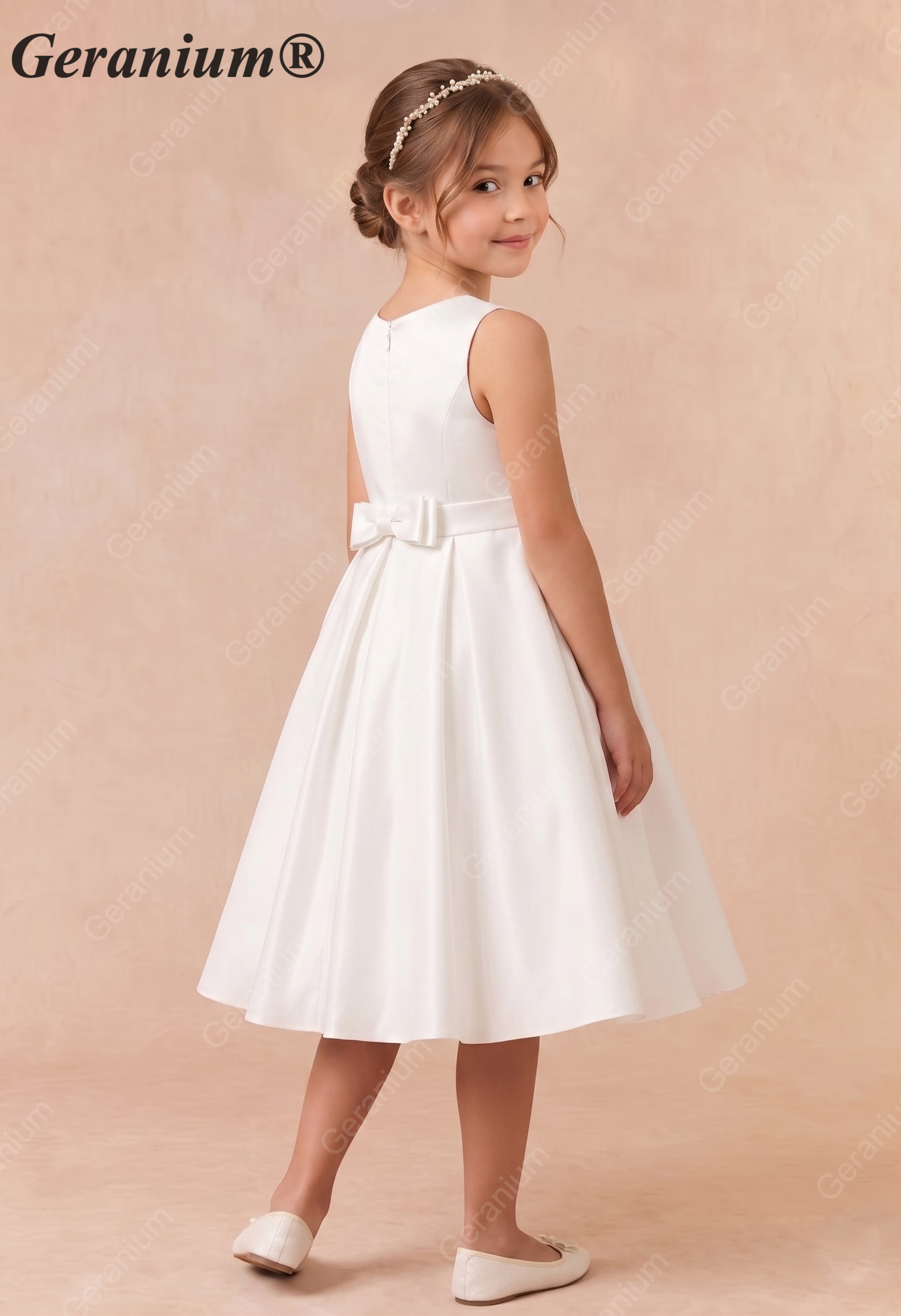 Geranium Satin A-Line Flower Girl Dress with Bow Sash – KD-261 Secondary image