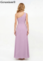 Geranium Elegant One-Shoulder Pleated Chiffon Junior Bridesmaid Dress with Side Slit KD-317