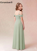 Geranium Sage Green Chiffon Off-Shoulder A-Line Maxi Dress with Ruched Bodice – Elegant Flowy Bridesmaid Dress KD-158