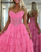GERANIUM Sweetheart Corset Tiered Ruffle Ball Gown Prom Dress GER689P
