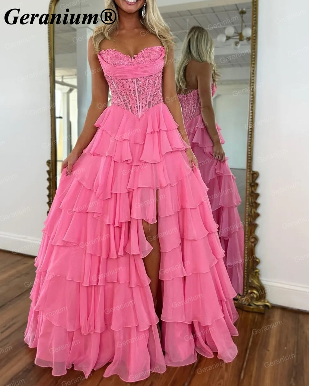 GERANIUM Sweetheart Corset Tiered Ruffle Ball Gown Prom Dress GER689P
