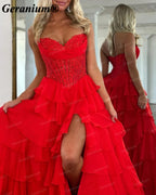 GERANIUM Sweetheart Corset Tiered Ruffle Ball Gown Prom Dress GER689P
