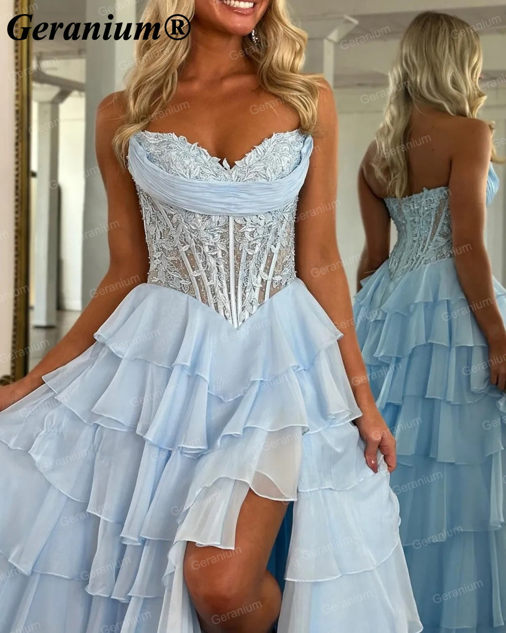 GERANIUM Sweetheart Corset Tiered Ruffle Ball Gown Prom Dress GER689P