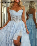 GERANIUM Sweetheart Corset Tiered Ruffle Ball Gown Prom Dress GER689P