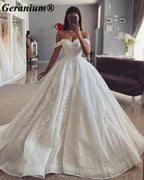 Geranium Off-the-Shoulder Lace Ball Gown Wedding Dress – GER127