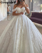 Geranium Off-the-Shoulder Lace Ball Gown Wedding Dress – GER127