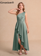 Geranium Sage Green One-Shoulder Flower Girl Dress with Draped Waist & Asymmetrical Hem KD-111
