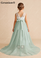 Geranium Enchanting Sage Green Sequin Tulle Flower Girl Dress - Elegant Floor-Length Formal Gown for Weddings & Parties KD-238