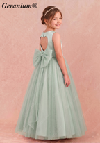 Geranium Heart Back Sage Green Tulle Flower Girl Dress with Oversized Bow KD-258