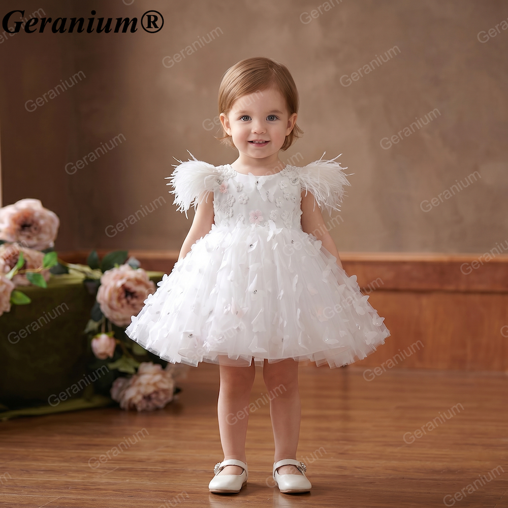 Geranium 3D Butterfly Tulle Toddler Party Dress with Feather Shoulders & Oversized Bow – KD-52