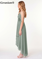 Geranium Sage Green Junior Bridesmaid Dress Spaghetti Strap Chiffon High Low A-Line Flower Waist Formal Dress for Girls KD-63