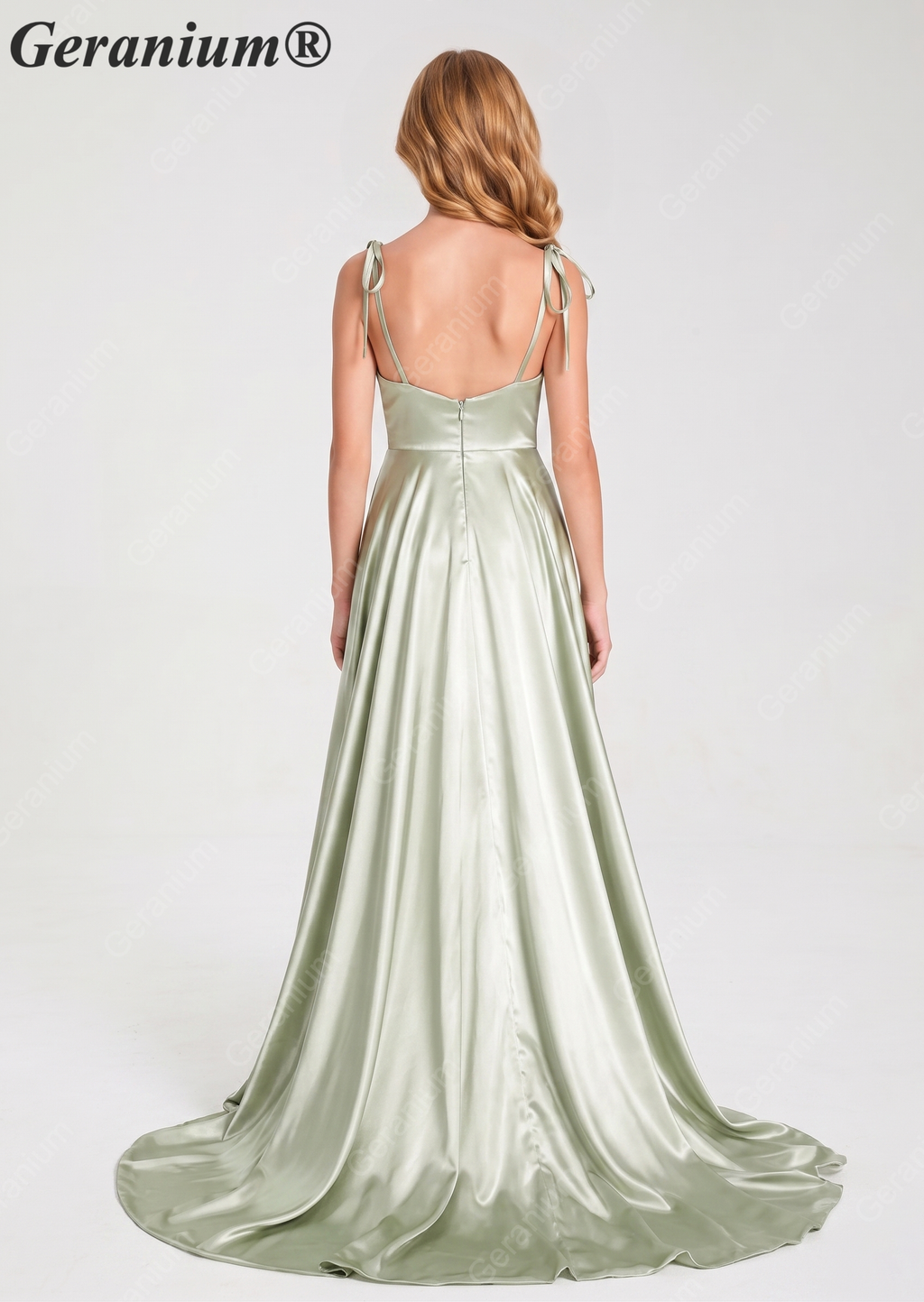 Geranium Elegant Sage Green Satin Cowl Neck Junior Bridesmaid Dress with Tie Straps KD-333
