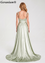 Geranium Elegant Sage Green Satin Cowl Neck Junior Bridesmaid Dress with Tie Straps KD-333