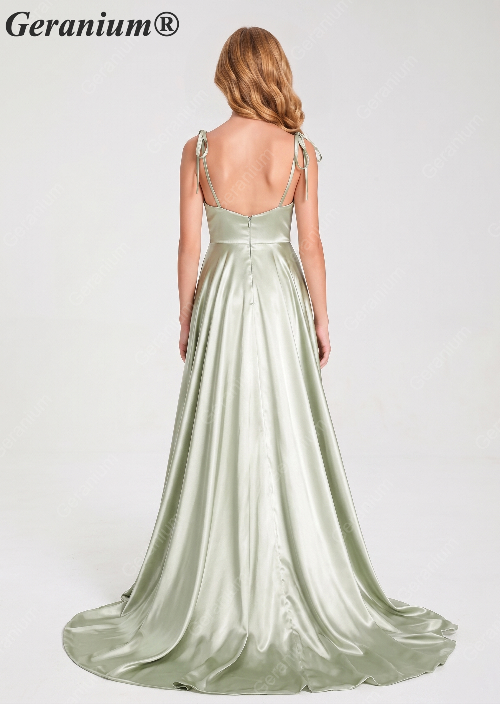 Geranium Elegant Sage Green Satin Cowl Neck Junior Bridesmaid Dress with Tie Straps KD-333