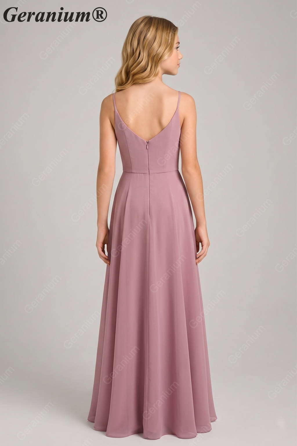 Geranium Elegant Cowl Neck Chiffon Junior Bridesmaid Dress with Spaghetti Straps KD-329