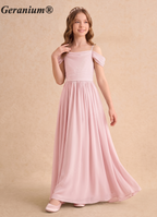 Geranium Elegant Blush Pink Chiffon Cold-Shoulder Junior Bridesmaid Dress with Draped Back KD-171