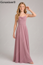 Geranium Elegant Cowl Neck Chiffon Junior Bridesmaid Dress with Spaghetti Straps KD-329