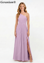 Geranium Elegant One-Shoulder Pleated Chiffon Junior Bridesmaid Dress with Side Slit KD-317