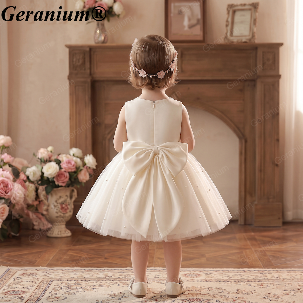 Geranium Ivory Pearl Tulle Flower Girl Dress with Oversized Bow – KD-41 Secondary image
