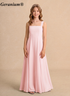 Geranium Elegant Square Neck Chiffon Junior Bridesmaid Dress with Bow Back KD-173
