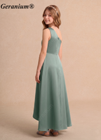 Geranium Sage Green One-Shoulder Flower Girl Dress with Draped Waist & Asymmetrical Hem KD-111