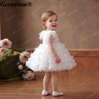 Geranium 3D Butterfly Tulle Toddler Party Dress with Feather Shoulders & Oversized Bow – KD-52