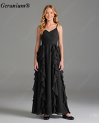 Geranium Sage Green Chiffon Junior Bridesmaid Dress with Ruffle Skirt – Spaghetti Strap V-Neck Teen Formal Dress KD-57