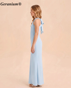 Geranium Light Blue Criss-Cross Halter Maxi Dress with Back Bow Detail KD-142