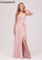 Geranium Elegant Cowl Neck Chiffon Junior Bridesmaid Dress with Side Slit KD-311